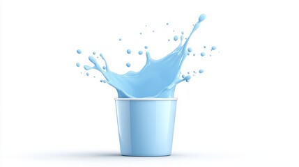 Crystal clear glass of pure drinking water with dynamic splash creating ripples and droplets isolated on clean and bright white background for refreshing beverage concept