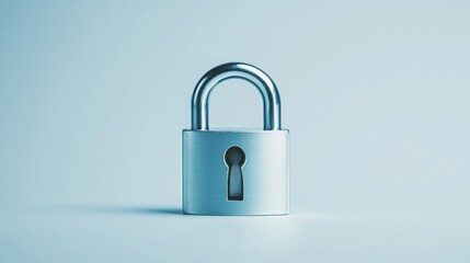 Naklejka premium Metallic padlock securely fastened against vibrant solid blue background symbolizing security protection and privacy concepts for digital and physical assets