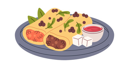 Pair of pancakes rolls plate