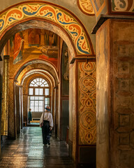 Interior corridor with frescoes in Saint Sophia Cathedral, Kyiv