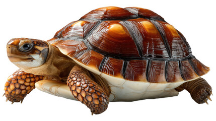 Obraz premium Radiant Tortoise: A close-up photograph of a radiant tortoise, highlighting the intricate patterns and warm hues of its shell, as it navigates a natural habitat. 