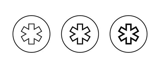 Outline asterisk shape icon in circular line. Star keypad symbol