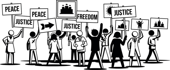 Social Justice Protest Crowd Demanding Peace, Freedom, and Equality: Diverse Group of Activists Raising Signs in Unity for Human Rights and Global Change.