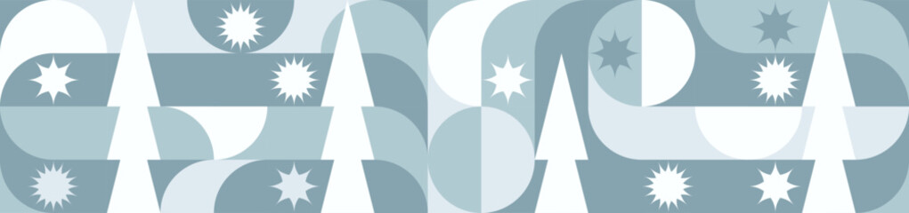 Geometric seamless pattern with winter blue patterns, Christmas trees in Scandinavian style. New Year's fashionable color pattern for textiles and wallpaper, gift design trend.