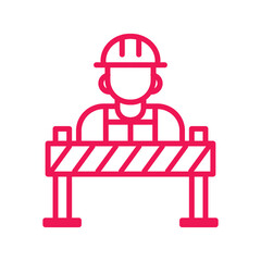 Construction Worker at Work with Barrier and Safety Equipment