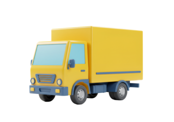 黄色のトラックの3Dイラスト 青い窓とドアを備えた輸送用トラックの孤立した画像