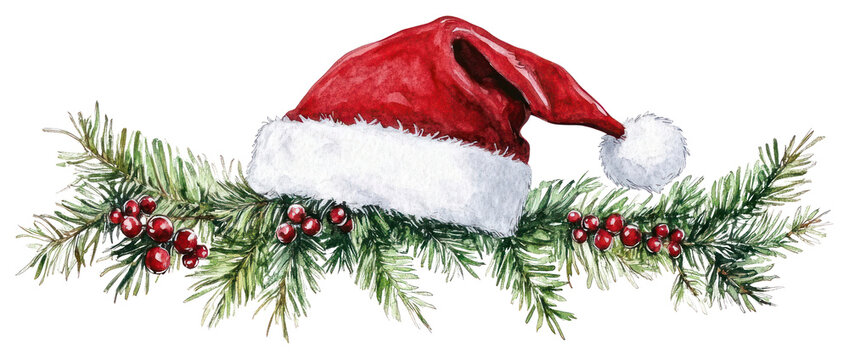 PNG Christmas santa hat border christmas illustration watercolor.
