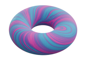 抽象的な3Dレンダリングの青とピンクの渦巻き模様のドーナツ形状 鮮やかな色彩のサイケデリックな背景
