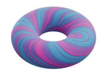 抽象的な3Dレンダリングの青とピンクの渦巻き模様のドーナツ形状 鮮やかな色彩のサイケデリックな背景