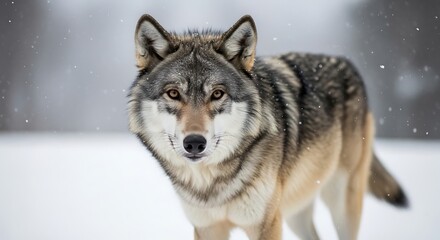 Fototapeta premium Majestic wolf in snowy landscape.