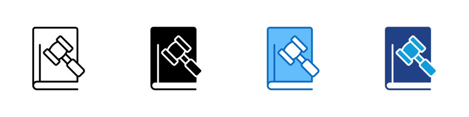 Law Book Multiple Style Icon Design Vector - Book with gavel, representing legal reference, law education, or judicial rules