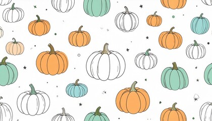 Spooky Halloween seamless pattern with orange pumpkin faces and evil decorations for a fun October celebration