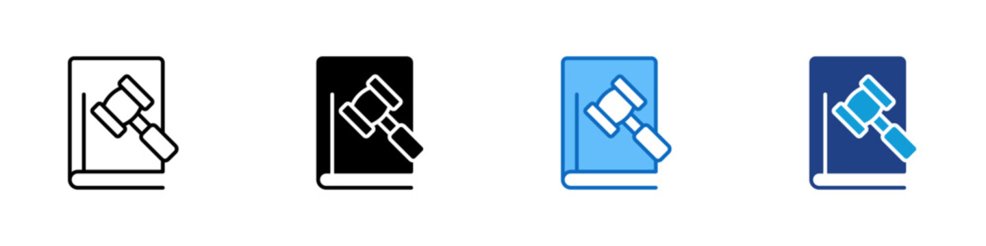 Law Book Multiple Style Icon Design Vector - Book with gavel, representing legal reference, law education, or judicial rules