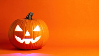 An eerie, carved pumpkin with a spooky smile, glowing like a lantern in the dark to symbolize the Halloween season
