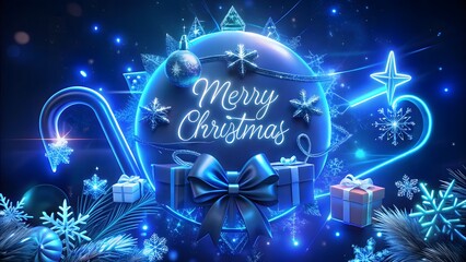 Festive Christmas Scene with Glowing Blue Accents Presents and Sparkling Snowflakes a Holiday Extravaganza