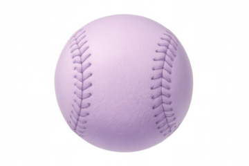 Close-up of a purple baseball ball showcasing its detailed stitches, isolated on a transparent background, perfect for sports-themed projects