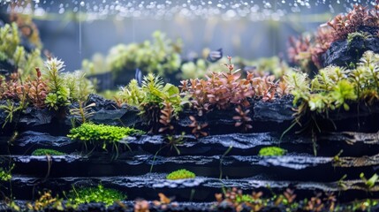 Detailed miniature landscape in aquarium