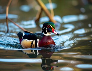 Colorful duck on water