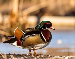 Colorful duck by the water