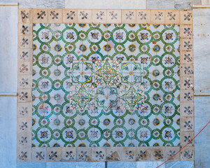 Mosaic tiles on the Al Jazzar Mosque in Acre, Akko's old city on a sunny day.
