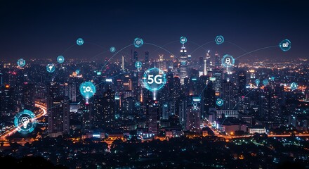 Night city skyline 5 g network