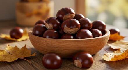 Obraz premium Chestnuts in wooden bowl