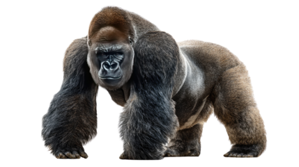 Majestic Silverback Gorilla: A powerful silverback gorilla stands tall, its muscular frame and intense gaze commanding attention and embodying the strength and resilience of wildlife. 