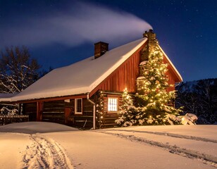 Cozy winter cabin decorated for Christmas