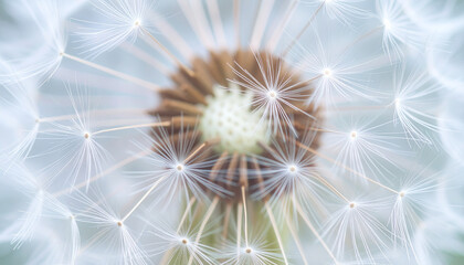 Close-up view of a dandelion seed head, showcasing delicate details and textures.