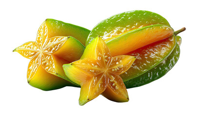 Star Fruit Delight: a vibrant image of the star fruit, both whole and sliced, showcasing its unique star-shaped slices. The fruit, a tropical delicacy.