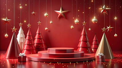 Festive Christmas Display Red and Gold Holiday Splendor with Gift Boxes and Decorations