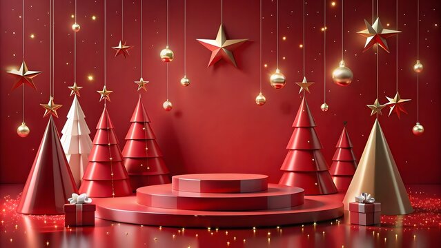 Festive Christmas Display Red and Gold Holiday Splendor with Gift Boxes and Decorations