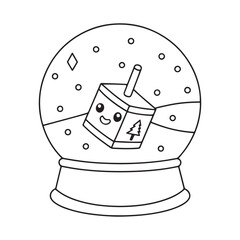 Outline Drawing of a Snow Globe with a Happy Dreidel Inside hanukkah winter