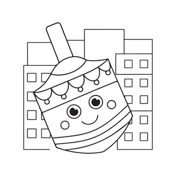 smiling dreidel spinning over buildings clip art preview