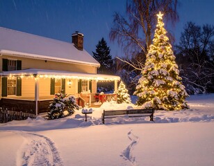 Cozy winter home, decorated Christmas tree