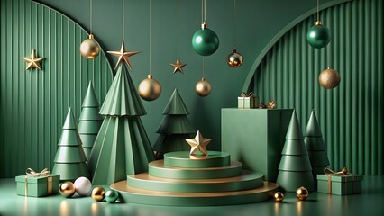 Luxurious Christmas Display in Emerald Green and Gold Festive Elegance