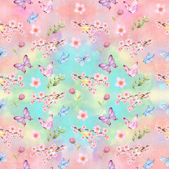 seamless pattern with pink flowers