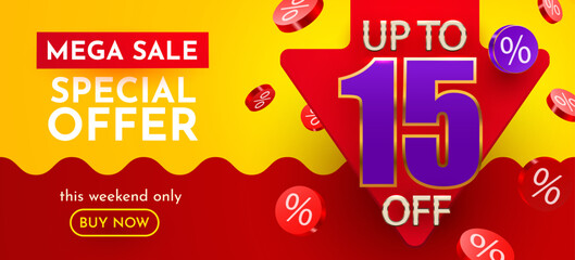25 percent Off. 3d number ten Sale banner.Vector illustration.