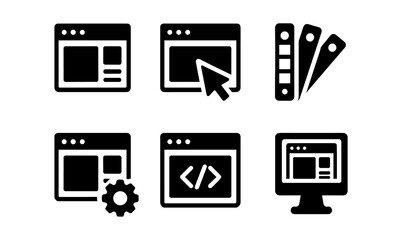 Minimalist icons for web development and design in black silhouette