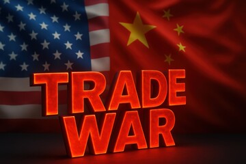Fototapeta premium Global market tension. US and China flags with 