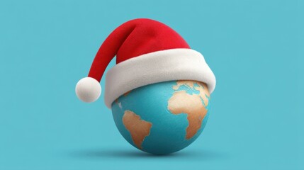 Christmas Hat on Globe Symbolizing Holiday Spirit and Global Cheer for Festive Season Celebrations, Yuletide Joy, and Universal Togetherness