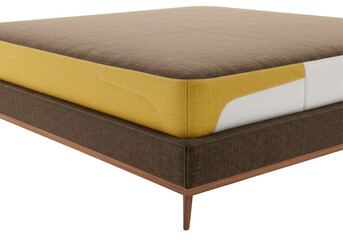 断面図のマットレス 複数の層の茶色ベージュと黄色の素材 快適な寝具製品 透明な背景に分離