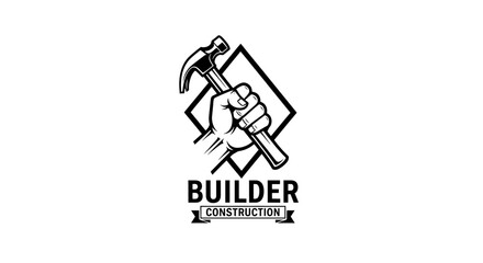 Obraz premium Hand holding hammer logo for construction, builder, handyman, repair, or renovation business vector illustration