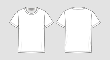 Naklejka premium Illustration of a blank white tshirt, front and back view, hand drawn style for mockup