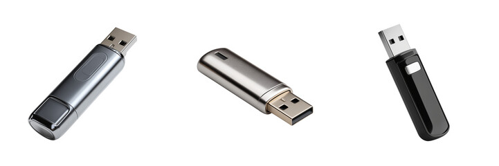 Set of a pen drive isolated on transparent background.