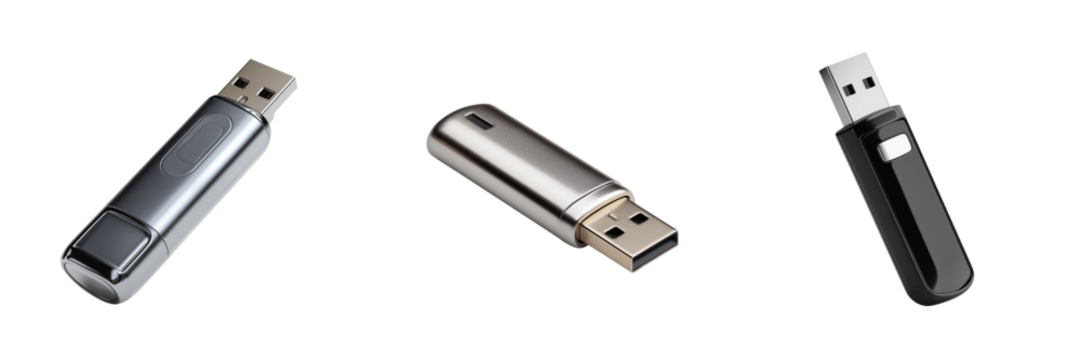 Set of a pen drive isolated on transparent background.