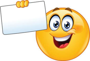 Obraz na płótnie Canvas Happy Emoji Emoticon Holding a Blank White Sign