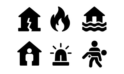 Emergency icons: disaster symbols for safety and awareness