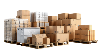 Boxes and Pallets: A neat arrangement of cardboard boxes and pallets ready for shipping, showcasing logistics and storage.