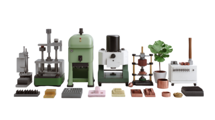 Industrial Precision: A showcase of diverse industrial machinery and equipment stands meticulously arranged, embodying innovation and efficiency in a clean, detail-oriented presentation.